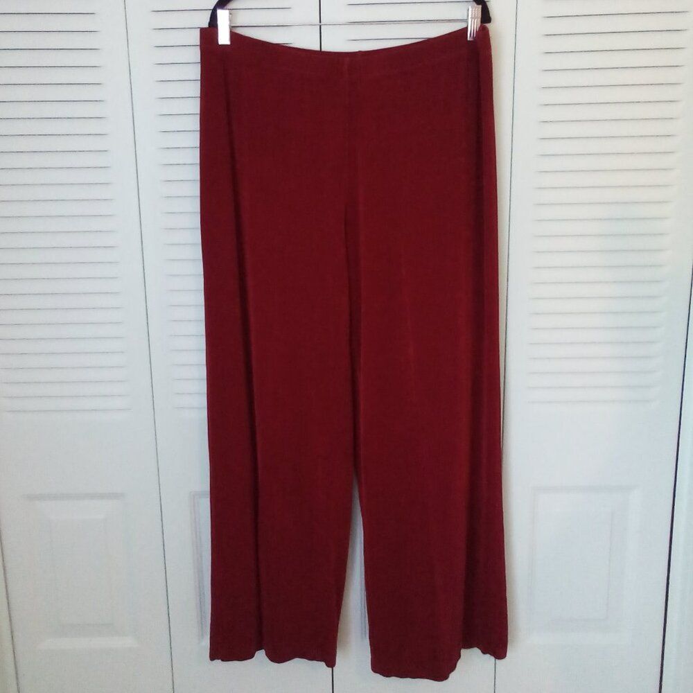 COLDWATER CREEK 1X MAROON WIDE LEG STRETCH PULL-ON ELASTIC WAIST PANTS HOLIDAY